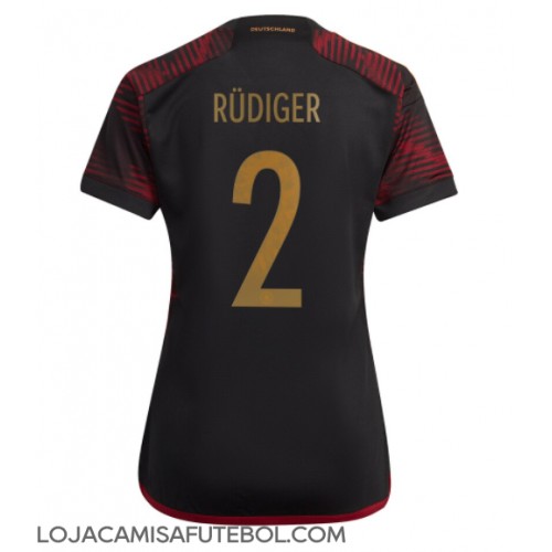 Camisa de Futebol Alemanha Antonio Rudiger #2 Equipamento Secundário Mulheres Mundo 2022 Manga Curta